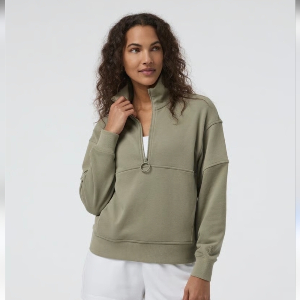 Vuori Sedona Rib Half Zip Sweatshirt - Pockets Sage Green - Medium